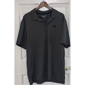 Under Armour Heatgear Logo Gray Golf Tennis Polo Loose Fit Shirt XL